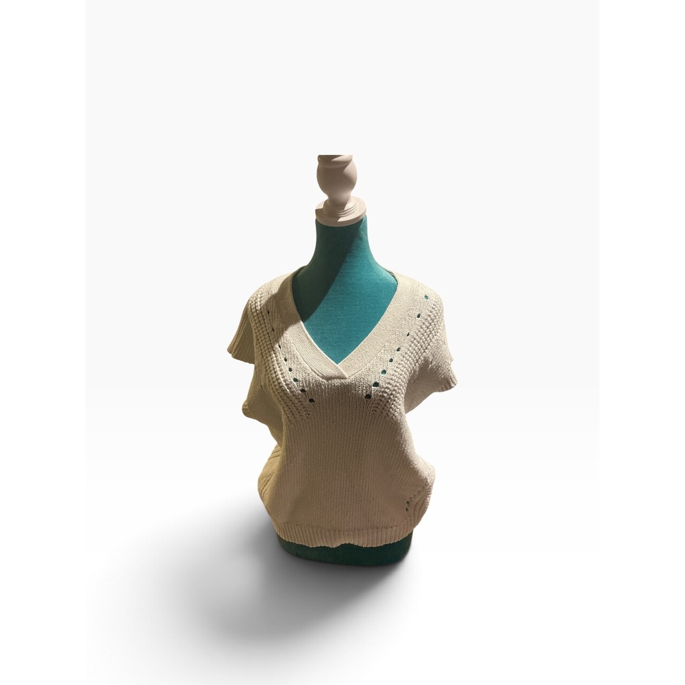 Dear John Cream Pointelle Knit Sweater Vest V-Neck Eyelet Detail Small